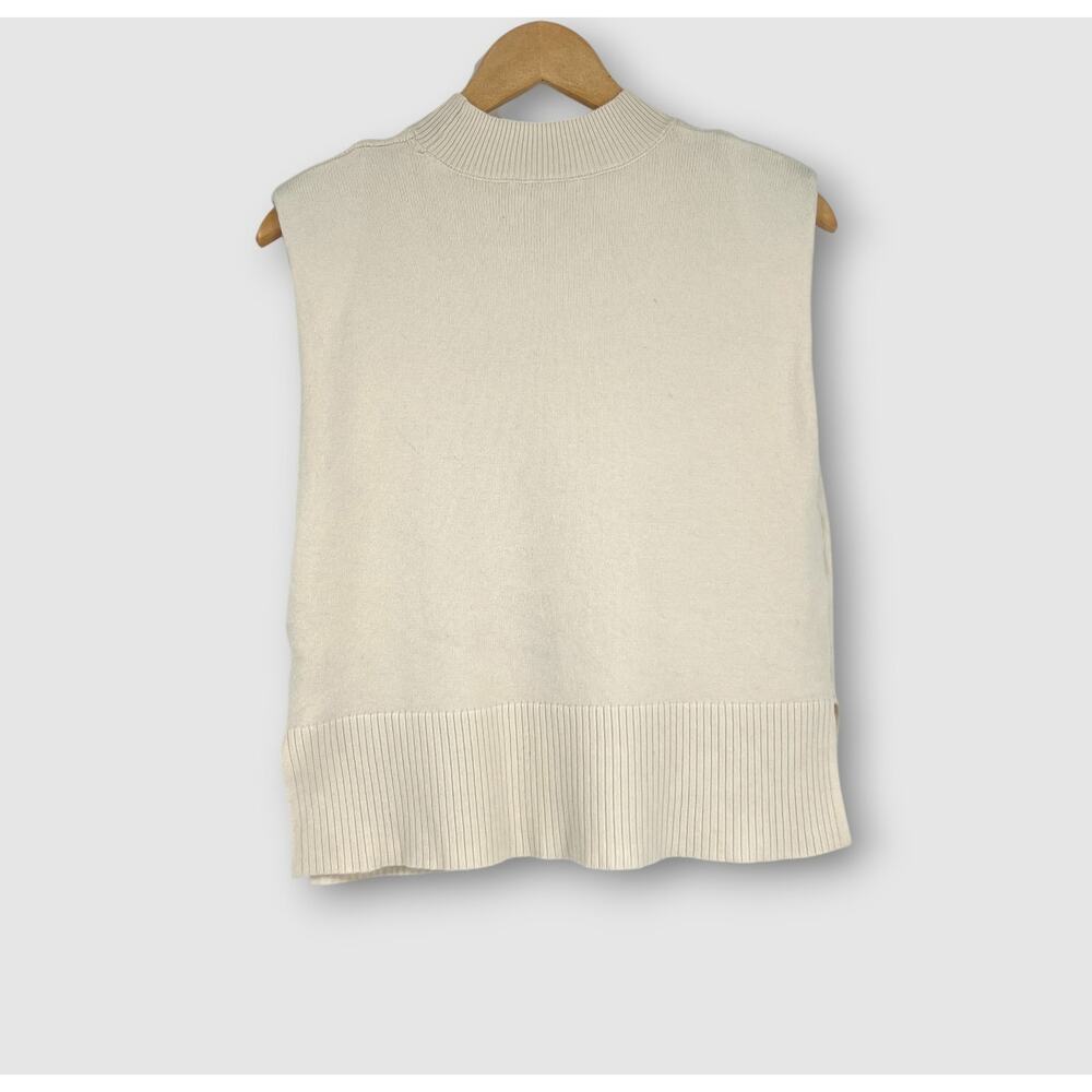 Three Dots Sleeveless Knit Sweater Vest Cream Minimalist Size Small - Picture 2 of 7